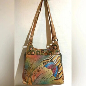 Anuschka multicolors printed leather shoulder handbag